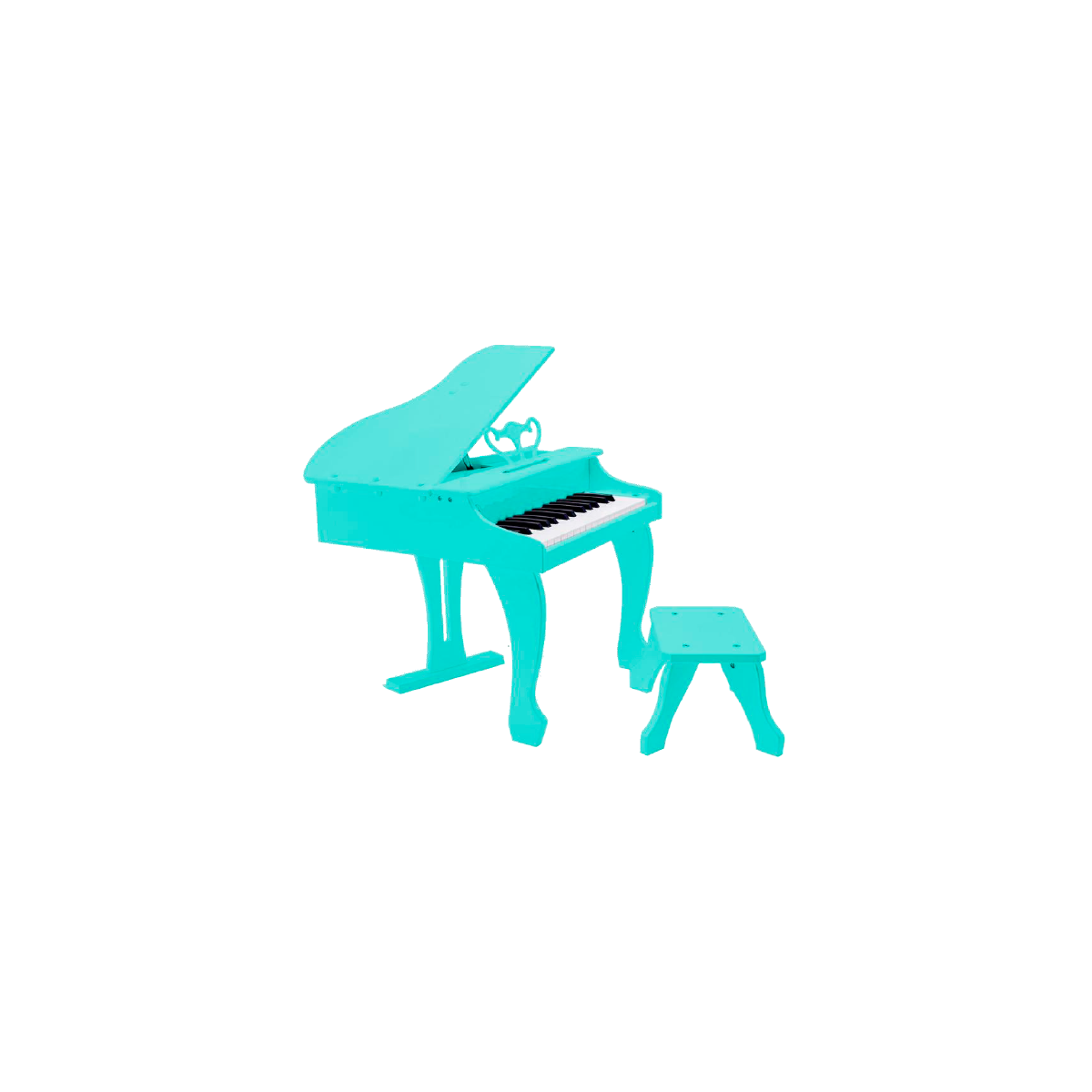Electric baby grand piano in blue color.