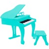 Electric baby grand piano in blue color.