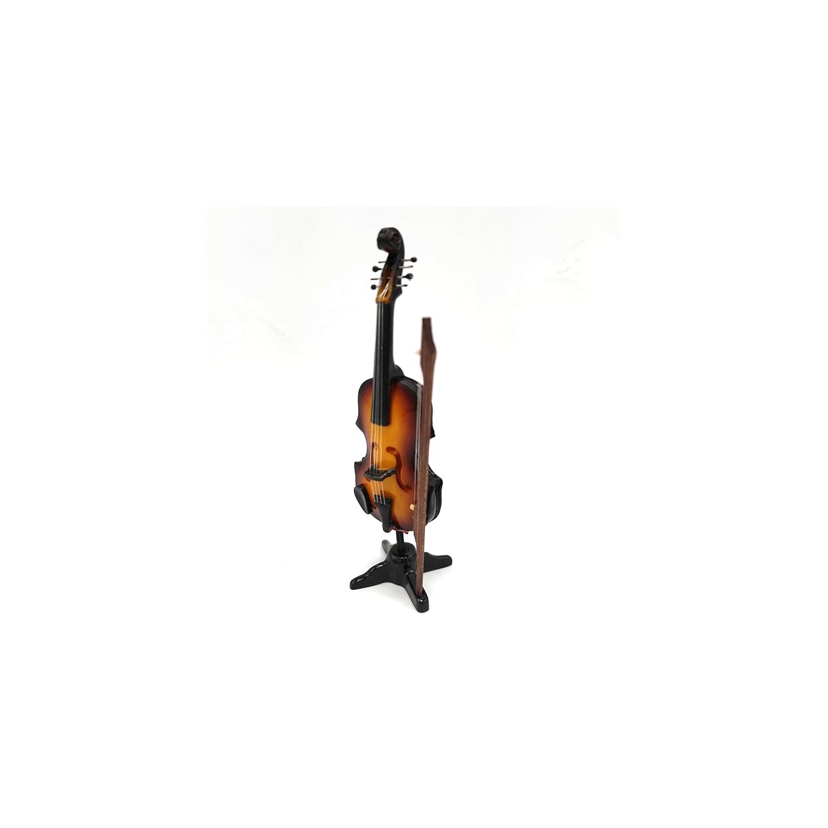 Miniatura violín con arco y soporte