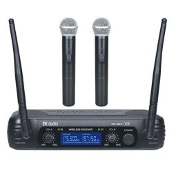 Wireless handheld microphone system and receiver with 2 EK Wr69LD microphones.