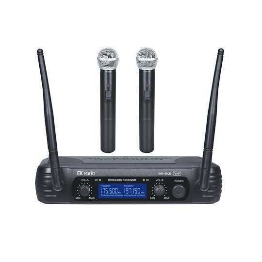 Wireless handheld microphone system and receiver with 2 EK Wr69LD microphones. Wireless handheld microphone system and receiver with 2 EK Wr69LD microphones.