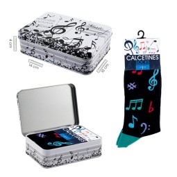 Socks with multicolored music notes on a black background