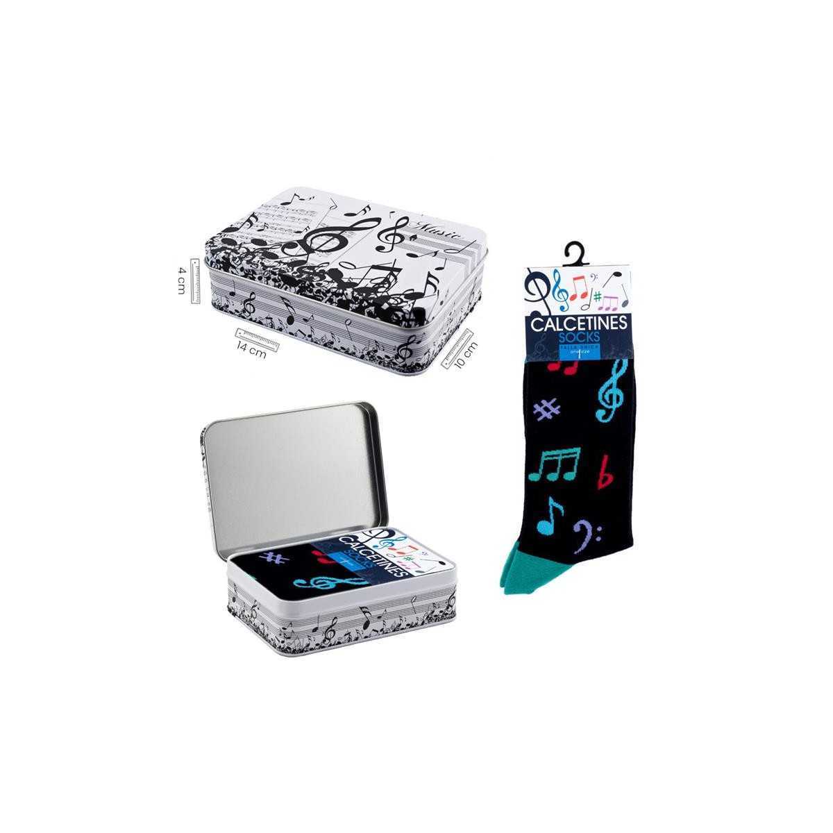 Socks with multicolored music notes on a black background