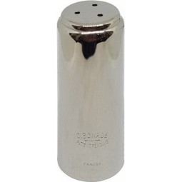 Inverted nickel-plated Bonade clarinet mouthpiece.