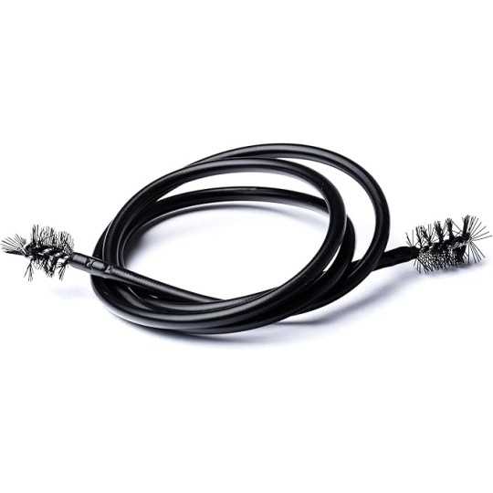 Flexible brush cleans slides and metal pipes.