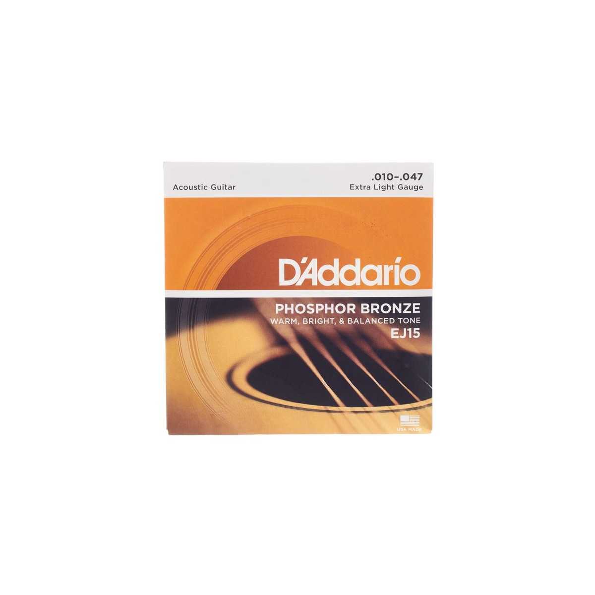 Juego cuerdas guitarra acústica D'addario Phospor bronze Extra Light tension EJ-15