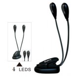 Linterna atril 2 brazos 4 leds + 3 pilas + cable usb