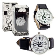 Reloj negro con diseño musical