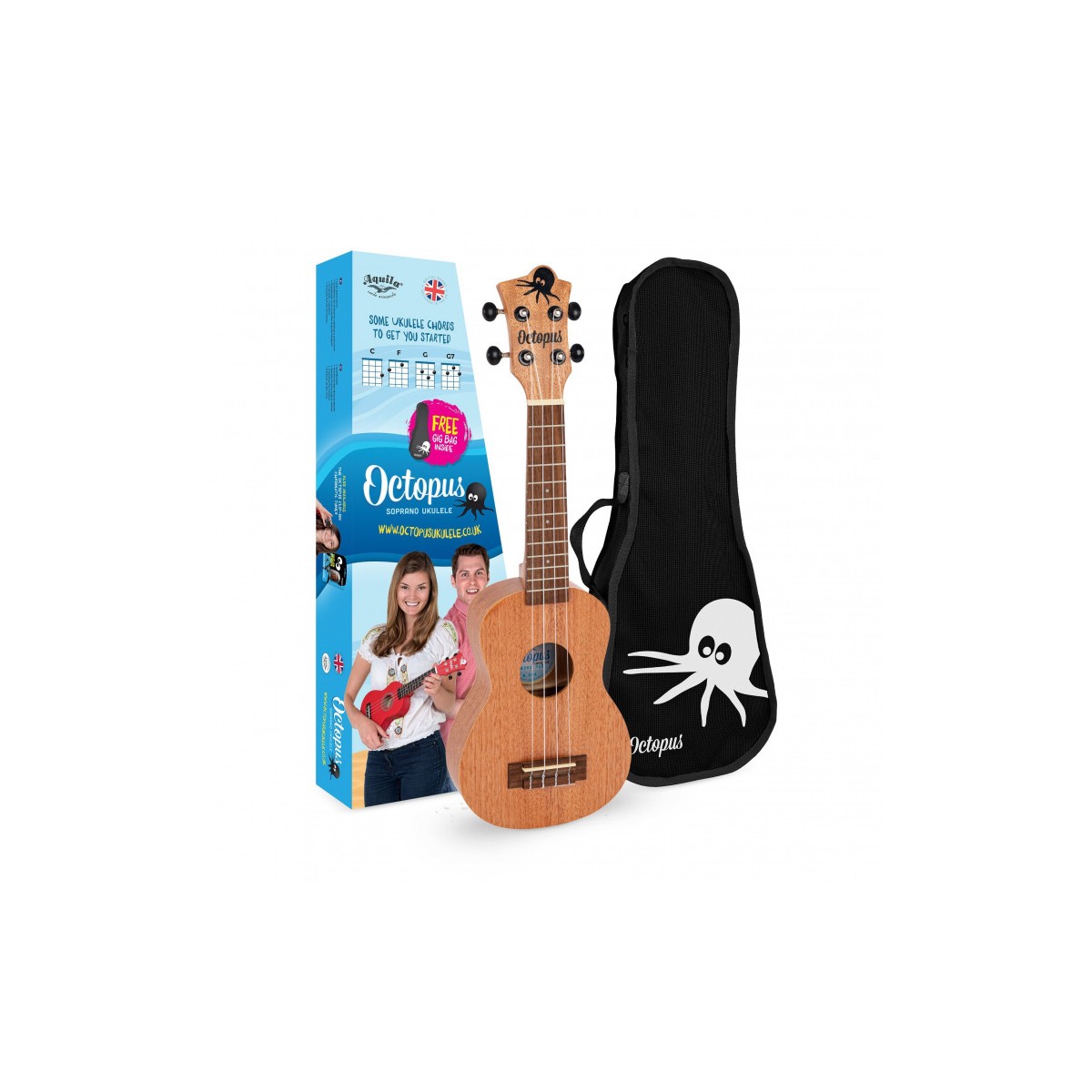 Ukelele soprano madera natural con funda octopus