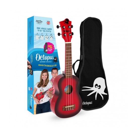 Ukelele soprano rojo con funda octopus