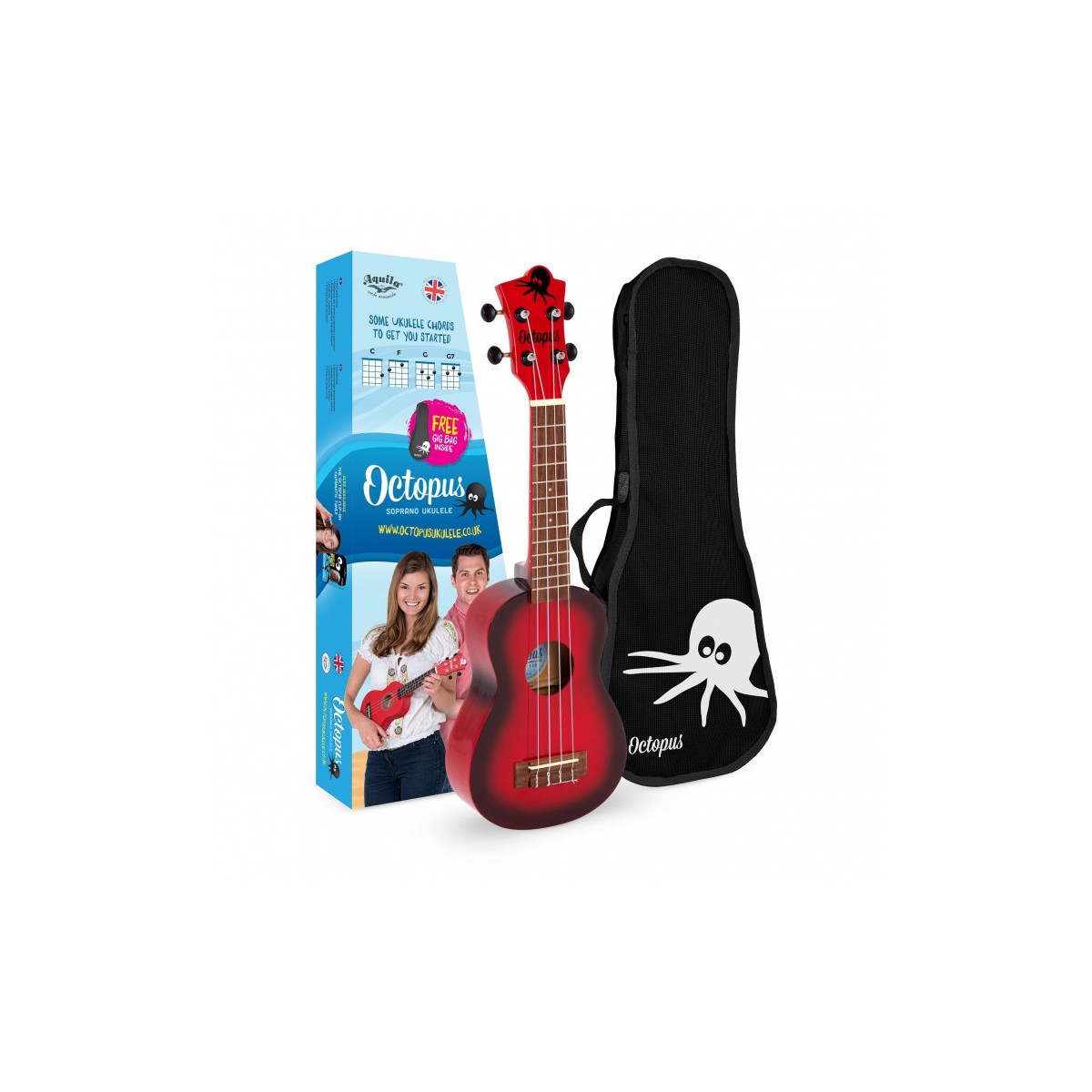 Ukelele soprano rojo con funda octopus