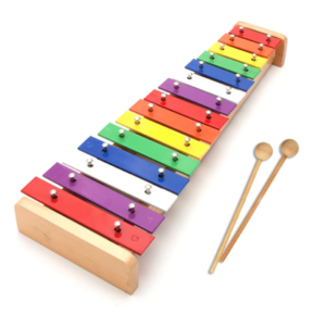 Carrillón 15 notas metal de colores, base y baquetas de madera. percusión-xilófono para niños